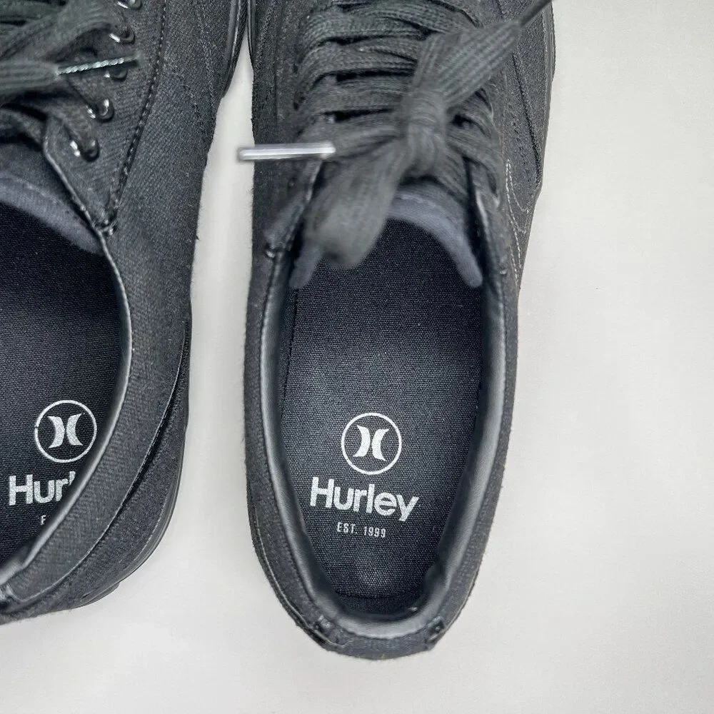 Hurley Arlo Shoes Men's Size 9.5 Black Canvas Low Lace Up Skateboarding Sneakers